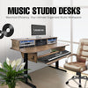Sound Town SDRK-SD1B | DIY Music Recording Studio Desk Workstation w/ Electric Adjustable Height, 3x4U Rack/Top Shelf, Sliding Piano Keyboard Tray, Plywood, Weathered Brown - Music Room Setup for Inspiration and Organization Ideas