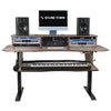 Sound Town SDRK-SD1B | DIY Music Recording Studio Desk Workstation w/ Electric Adjustable Height, 3x4U Rack/Top Shelf, Sliding Piano Keyboard Tray, Plywood, Weathered Brown - Equipment Organization