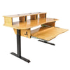 Sound Town SDRK-SD1CB | DIY Music Recording Studio Desk Workstation w/ Electric Adjustable Height, 3 x 4U Rack Space & Top Shelf, Sliding Piano Keyboard Tray, Carbonized Bamboo - Workbench, Storage, Organization, Cable Grommets