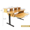 Sound Town SDRK-SD1CB | DIY Music Recording Studio Desk Workstation w/ Electric Adjustable Height, 3 x 4U Rack Space & Top Shelf, Sliding Piano Keyboard Tray, Carbonized Bamboo - Size and Dimensions