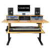 Sound Town SDRK-SD1CB | DIY Music Recording Studio Desk Workstation w/ Electric Adjustable Height, 3 x 4U Rack Space & Top Shelf, Sliding Piano Keyboard Tray, Carbonized Bamboo - Equipment Organization