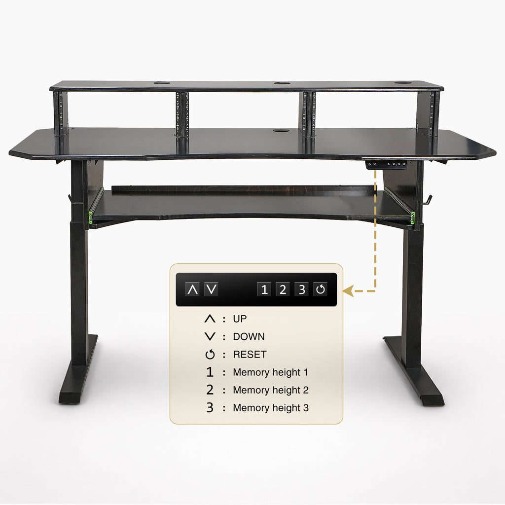 Sound Town SDRK-SD1D | DIY Music Recording Studio Desk Workstation w/ Electric Adjustable Height, 3x4U Rack, Sliding Keyboard Tray, Plywood, Black Espresso - 3 Preset Memory Positions