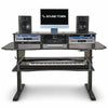 Sound Town SDRK-SD1D | DIY Music Recording Studio Desk Workstation w/ Electric Adjustable Height, 3x4U Rack, Sliding Keyboard Tray, Plywood, Black Espresso - Equipment Organization