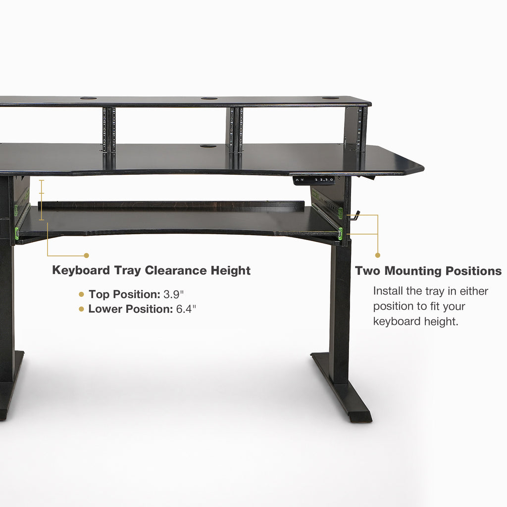 Sound Town SDRK-SD1D | DIY Music Recording Studio Desk Workstation w/ Electric Adjustable Height, 3x4U Rack, Sliding Keyboard Tray, Plywood, Black Espresso - Clearance Height and Two Mounting Positions