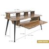 Sound Town SDRK-SDF2B | DIY Music Recording Studio Desk Workstation w/ 3x4U Rack/Top Shelf, Sliding Keyboard Tray, Plywood, Weathered Brown - Size and Dimensions