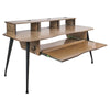 Sound Town SDRK-SDF2B | DIY Music Recording Studio Desk Workstation w/ 3x4U Rack/Top Shelf, Sliding Keyboard Tray, Plywood, Weathered Brown - Workbench, Storage Organization, Cable Grommets