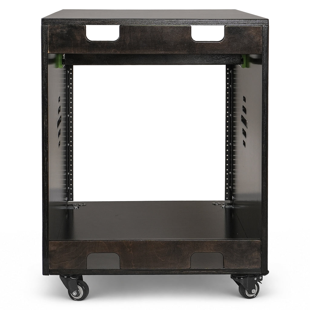Sound Town SDRK-ST10D | 10U Side Car Studio Rack with Slide-Out Tray, Casters, Baltic Birch Plywood for Home Studio and Recording Room, Black Espresso - Back Panel