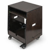 Sound Town SDRK-ST10TD | DIY Slanted 10U Studio Rack (2U Top + 8U Lower) with 2U Bottom Storage, Slide-Out Tray, Casters, Birch Plywood, Black Espresso - Left View
