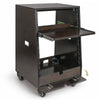 SDRK-ST12TD | DIY Slanted 12U Studio Rack (4U Top + 8U Lower), with 2U Bottom Storage, Slide-Out Tray, Casters, Birch Plywood, Black Espresso - 2U bottom storage space with a flip-open cover, offering convenient storage options