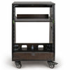 SDRK-ST12TD | DIY Slanted 12U Studio Rack (4U Top + 8U Lower), with 2U Bottom Storage, Slide-Out Tray, Casters, Birch Plywood, Black Espresso - Rackmount