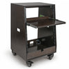 SDRK-ST12TD | DIY Slanted 12U Studio Rack (4U Top + 8U Lower), with 2U Bottom Storage, Slide-Out Tray, Casters, Birch Plywood, Black Espresso