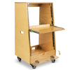 Sound Town SDRK-ST16T | DIY Slanted 16U Studio Rack (8U Top + 8U Lower), with 2U Bottom Storage, Slide-Out Tray, Caster, Plywood, Golden Oak - 2U bottom storage space with a flip-open cover, offering convenient storage options