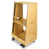 Sound Town SDRK-ST20T | DIY Slanted 20U Studio Rack (12U Top + 8U Lower), with 2U Bottom Storage, Slide-Out Tray, Caster, Plywood, Golden Oak - 7.5-degree Slant Angled Design