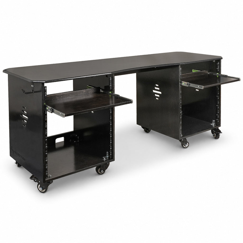 Sound Town SDRK-WS69D | DIY Studio Desk Workstation with Dual 12U Side Rack Cabinets, Slide-Out Trays, Locking Casters for Recording Rooms & Home, Black Espresso - Right View