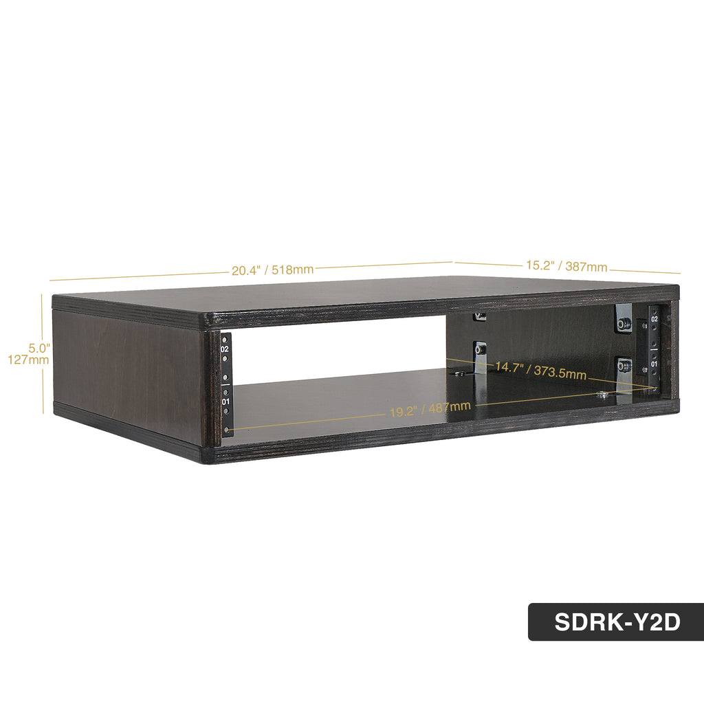 Sound Town SDRK-Y2D | DIY 2U Desktop Studio Rack for Home Studio and Recording Room, Baltic Birch Plywood, Black Espresso - Size and Dimensions