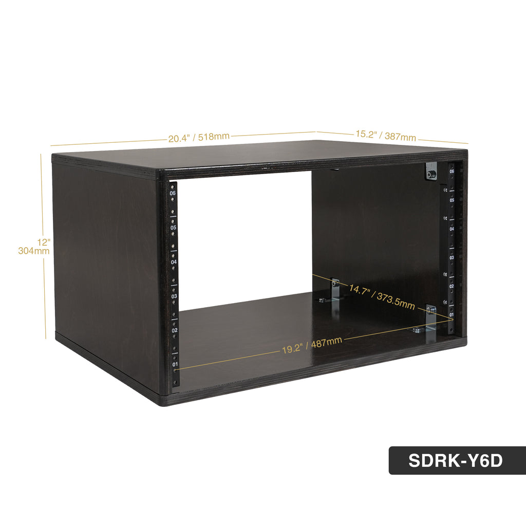 Sound Town SDRK-Y6D | DIY 6U Desktop Studio Rack for Home Studio and Recording Room, Baltic Birch Plywood, Black Espresso - Size and Dimensions