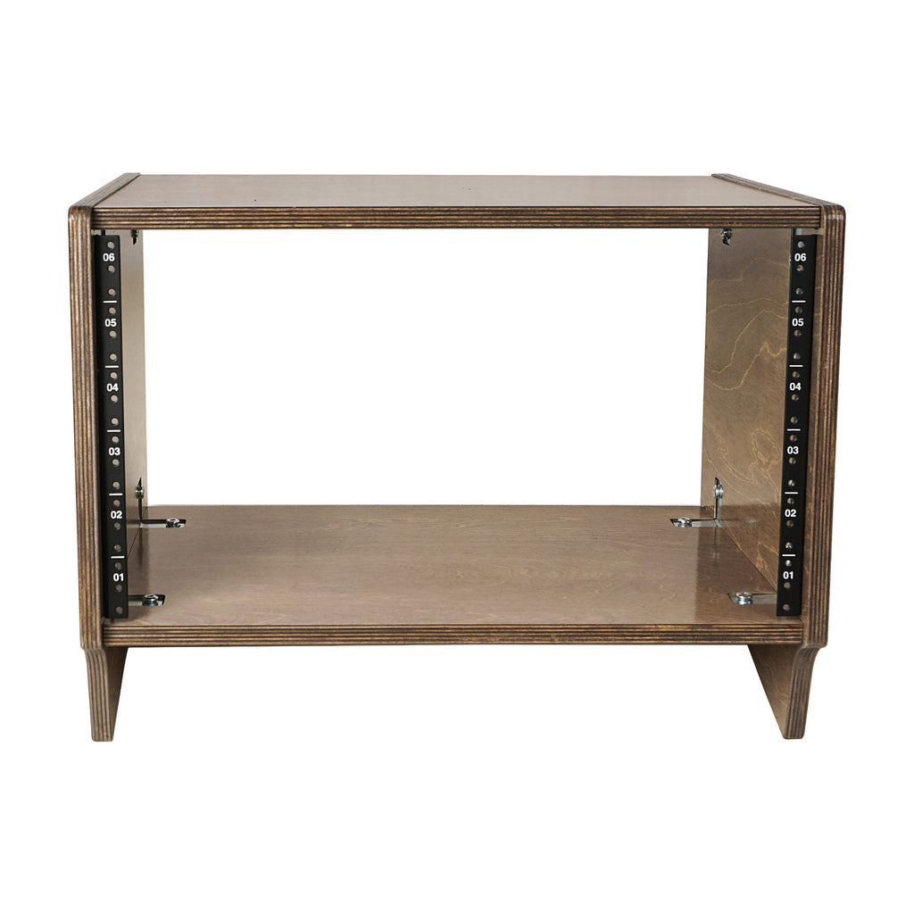 Sound Town SDRK-Y6SLB-R | REFURBISHED: DIY 6U Angled Desktop Turret Studio Rack with Baltic Birch Plywood, Weathered Brown, Assembly Required- Open Back