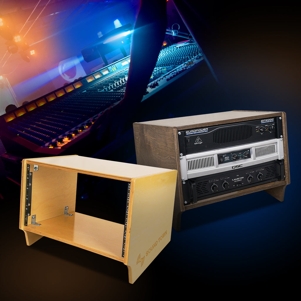 Sound Town SDRK-Y6SLB-R | REFURBISHED: DIY 6U Angled Desktop Turret Studio Rack with Baltic Birch Plywood, Weathered Brown, Assembly Required - Professional Recording Studio