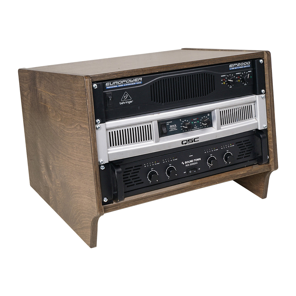 Sound Town SDRK-Y6SLB DIY 6U Angled Desktop Turret Studio Rack with Baltic Birch Plywood, Weathered Brown, Assembly Required - Audio Equipment, Power Amplifier, Microphone System, Sequence Controller Display, Crossover