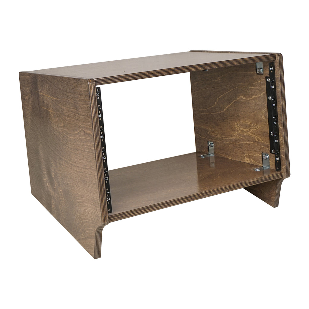 Sound Town SDRK-Y6SLB DIY 6U Angled Desktop Turret Studio Rack with Baltic Birch Plywood, Weathered Brown, Assembly Required - Slanted Design