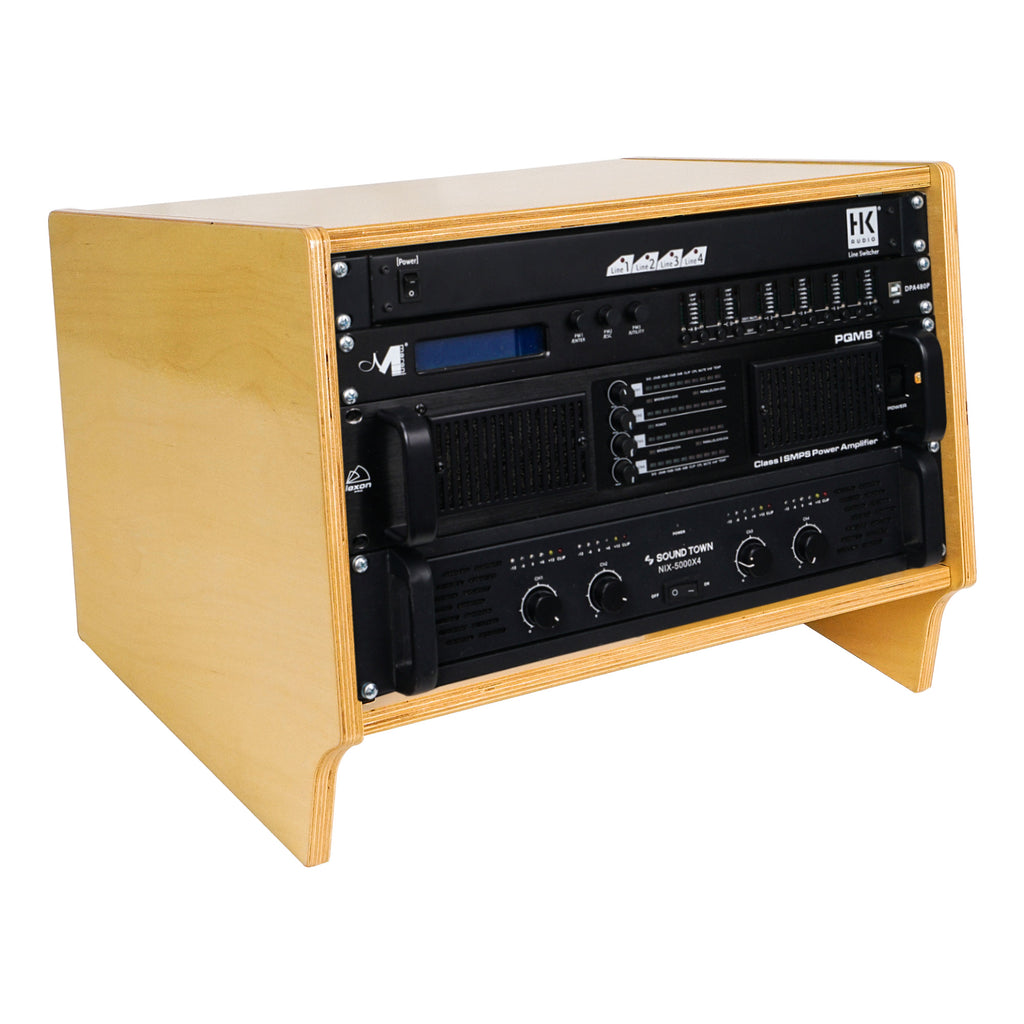 Sound Town SDRK-Y6SL DIY 6U Angled Desktop Turret Studio Rack with Baltic Birch Plywood, Golden Oak, Assembly Required - Audio Equipment, Power Amplifier, Microphone System, Sequence Controller Display, Crossover