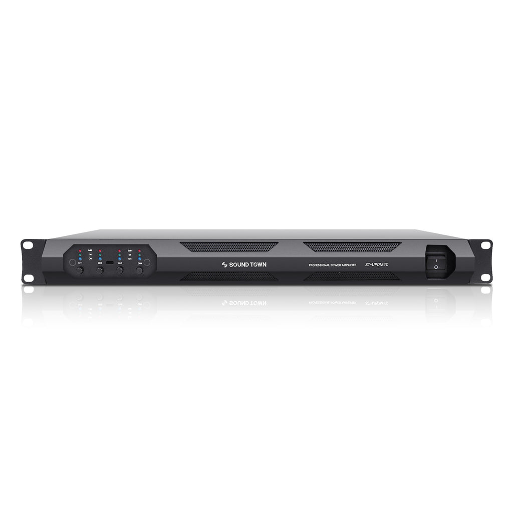 Sound Town ST-UPDM4C Ultra-Lightweight 1U 4-Channel PA/DJ Power Amplifier, 4 x 1400W at 4-ohm, Supports 4 & 8-ohm - Front Panel