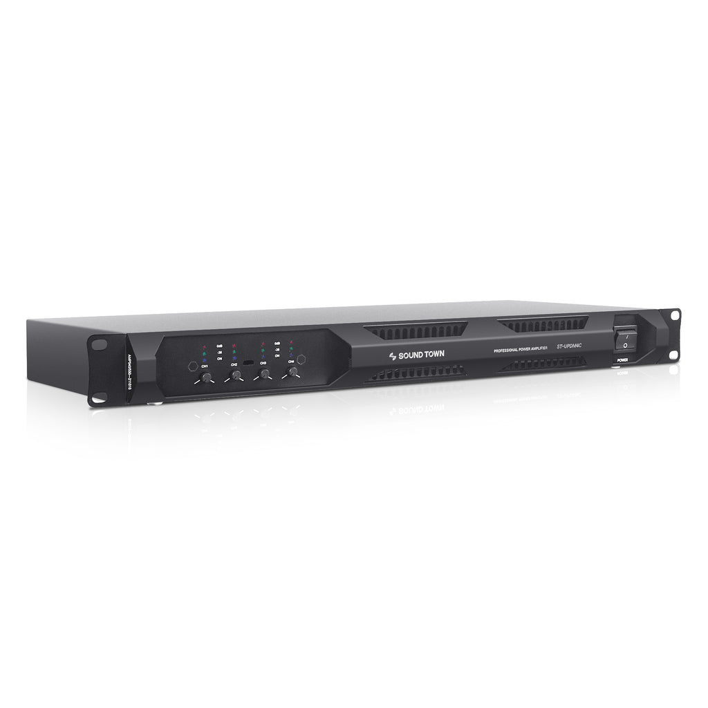 Sound Town ST-UPDM4C-R Ultra-Lightweight 1U 4-Channel PA/DJ Power Amplifier, 4 x 1400W at 4-ohm, Supports 2, 4 & 8-ohm, Refurbished - Right Panel