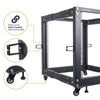 Sound Town ST4POF-A12U-R | REFURBISHED: 4-Post 12U Open Frame PA, Server, & Network Equipment Rack w/ Adjustable Depth 22"-40", Casters, Levelers, Cable Management - Bolted, linked together for additional rack space