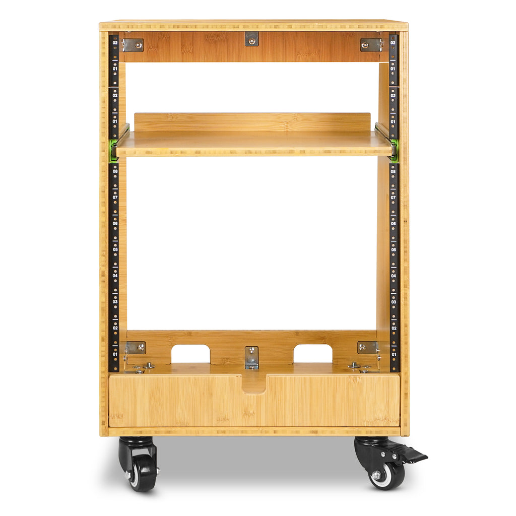 Sound Town STBR-ST12T-R | REFURBISHED: DIY Slanted-12U Studio Rack(4U Top + 8U Lower), w/2U Bottom Storage, Golden Oak-Rackmount