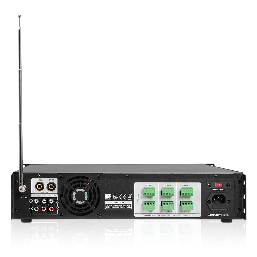 Sound Town STCA-6130-R | REFURBISHED: 3-Zone 6-Channel x 130W Low-Impedance Class-AB Commercial Power Amplifier w/ Bluetooth for Restaurants, Lounges, Bars, Schools, Warehouses-Back  