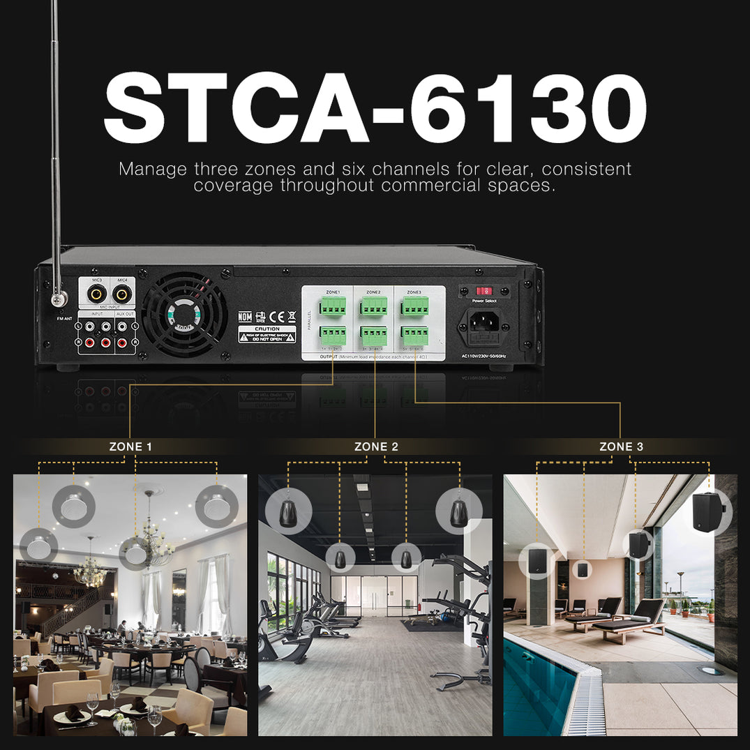STCA-6130 | 3-Zone 6-Channel x 130W Low-Impedance Class-AB Commercial ...