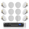 Sound Town STCA180X12CS8N | 6-Zone 70V/100V Commercial Bluetooth Amplifier and 12 x Two-Way 8-Inch In-Ceiling Speakers Set, For Homes, Restaurants, Schools, White