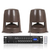 Sound Town STCA180X2OMNI62BR | Commercial Residential Outdoor Speaker Amplifier Set, w/ a 6-Zone 70V/100V Amplifier w/Bluetooth, Two 6.5“ Omni Speakers, Brown