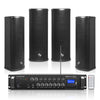 Sound Town STCA180X4CL25B | 6-Zone 70V/100V Commercial Restaurant Amplifier with Bluetooth And 4 x Dual 5-Inch Column Speakers, Black
