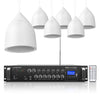 Sound Town STCA180X6PD6W | 6-Zone 70V/100V Commercial Restaurant Amplifier with Bluetooth And 6 x Weather-Resistant 6.5-Inch Pendant Speakers Set, White