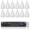 Sound Town STCA360X12PD4W | 6-Zone 70V/100V Commercial Amplifier w/ Bluetooth and 12 x 4-Inch Pendant Speaker Set, For Restaurants, Lounges, Bars, Schools, White