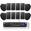 Sound Town STCA360X12TV6B | 6-Zone 70V/100V Commercial Bluetooth Amplifier and 12 Surface-Mount 6.5" Speaker Set, For Restaurants, Lounges, Bars, Schools, Black