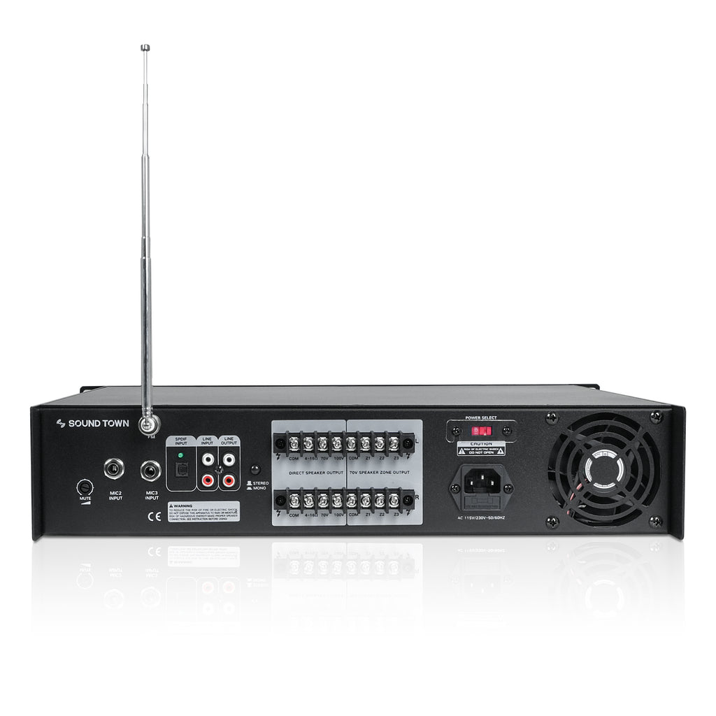 Sound Town STCA500-63 | 500W 70V/100V Stereo/Mono 6-Zone Commercial Amplifier w/ Bluetooth, USB, Optical Input for Restaurants, Bars, Multi-Room Installation - Back Panel