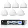 Sound Town STCA500X6LR6W | 6-Zone 70V/100V Commercial Amplifier with Bluetooth and 6 x 6.5" Weatherproof Pendant Speakers for Indoor/Outdoor Installations, White