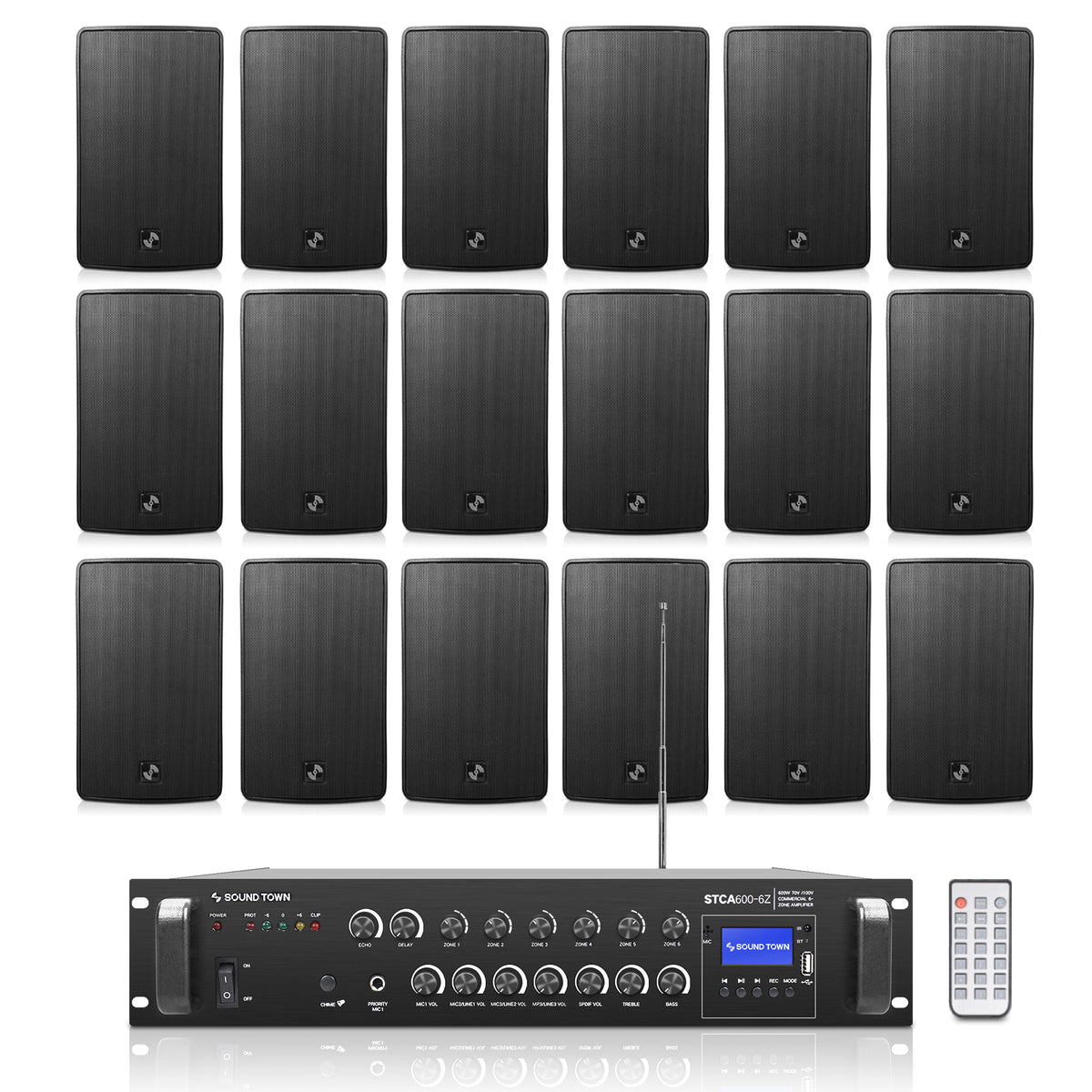 STCA600X18TV6B | 6-Zone 70V/100V Commercial Amplifier and 18 X 6.5