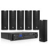 Sound Town STCA6130X6CL25B | Commercial Set 3-Zone Low-Impedance Bluetooth Amplifier, 6 x Dual 5" Weatherproof Column Array Speakers for Outdoor Install, Black