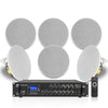 Sound Town STCA6130X6CS6N | Commercial Sound System Set with a 3-Zone Low-Impedance Bluetooth Amplifier, 6 x 6.5“ Coaxial In-Ceiling Flush Mount Speakers, White