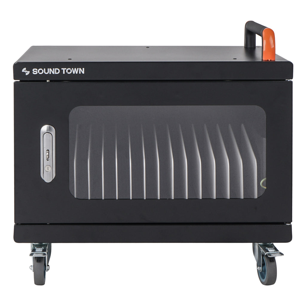 Sound Town STCC-USB16US-R | REFURBISHED: Multi-Device Wall-Mountable Charging Cart w/ 16 USB Ports and Casters, for iPads, Tablets, Laptops, Chromebooks - Station for School & Computer Devices