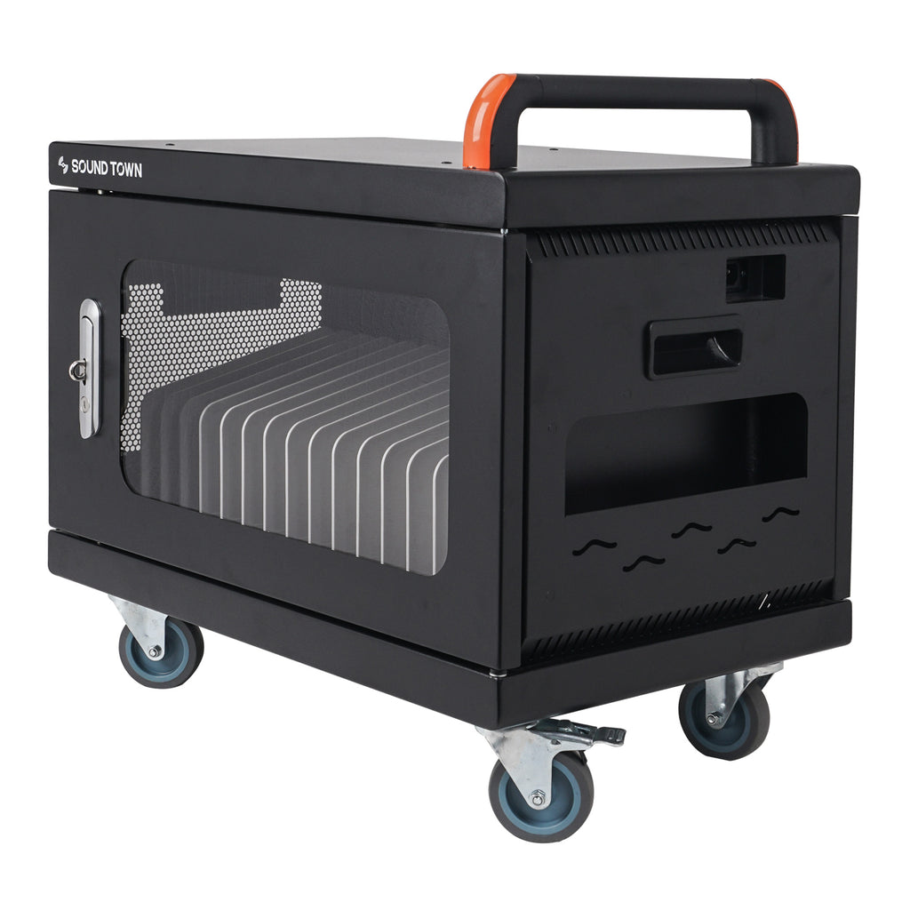Sound Town STCC-USB16US-R | REFURBISHED: Multi-Device Wall-Mountable Charging Cart w/ 16 USB Ports and Casters, for iPads, Tablets, Laptops, Chromebooks - Under the Desk Device Storage
