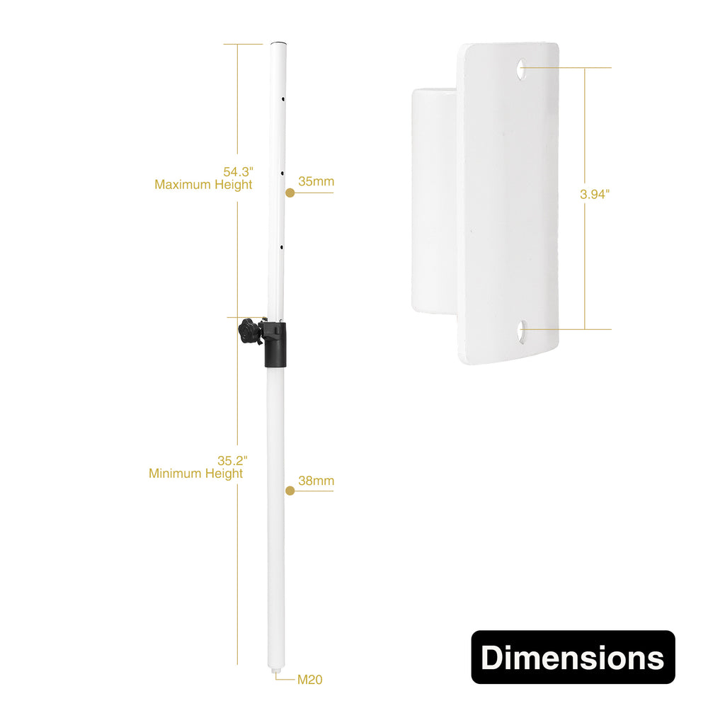 Sound Town STCL-WPOLESET | Subwoofer Attachment Mounting Pole w/ Mounting Plate, for CARPO-M64W Column Array Speaker - Dimensions