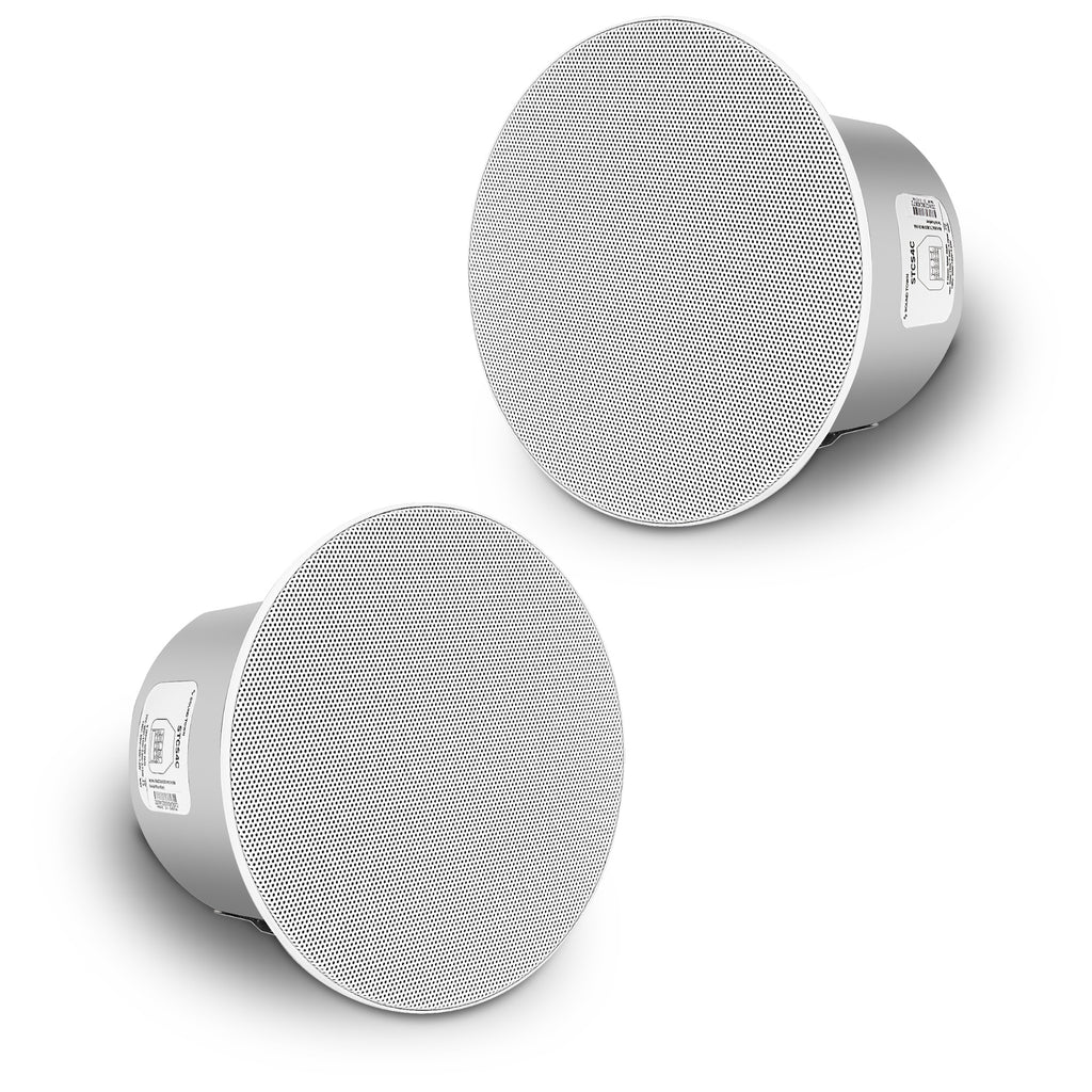 Sound Town STCS4C-PAIR-R | REFURBISHED: Pair of 4.5" Coaxial In-Ceiling Speakers with Metal Backcan and Tile Rails, 70V/100V/8-Ohm Switchable, Magnetic Grill, White