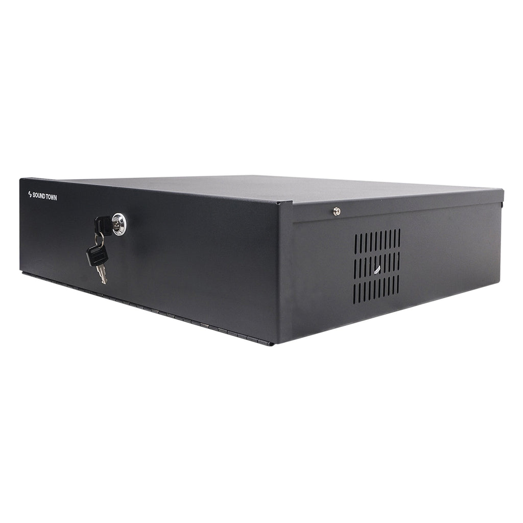 Sound Town STDVR-155-R | REFURBISHED: Heavy Duty DVR Security Lockbox with Cooling Fan, Black, 15"W x 15"D x 5"H - Left Side