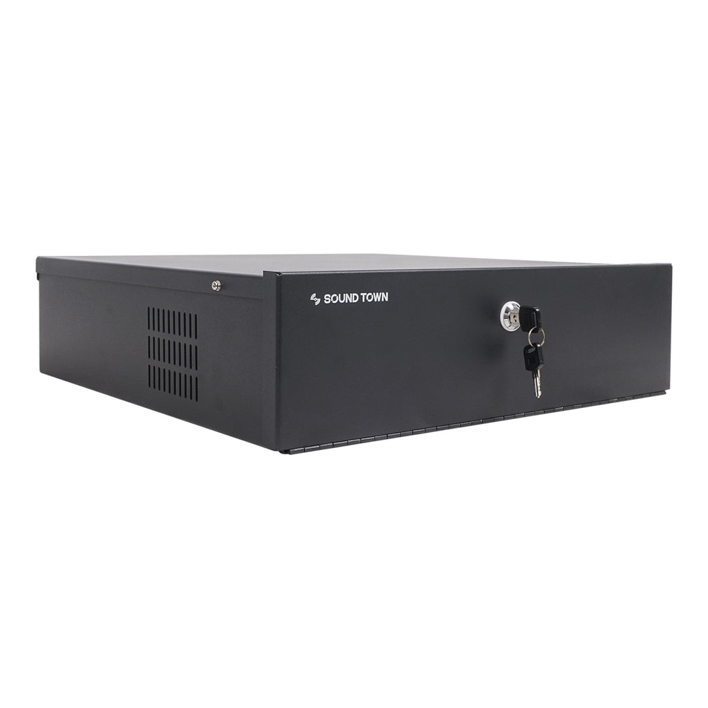 Sound Town STDVR-155-R | REFURBISHED: Heavy Duty DVR Security Lockbox with Cooling Fan, Black, 15"W x 15"D x 5"H - Right Side