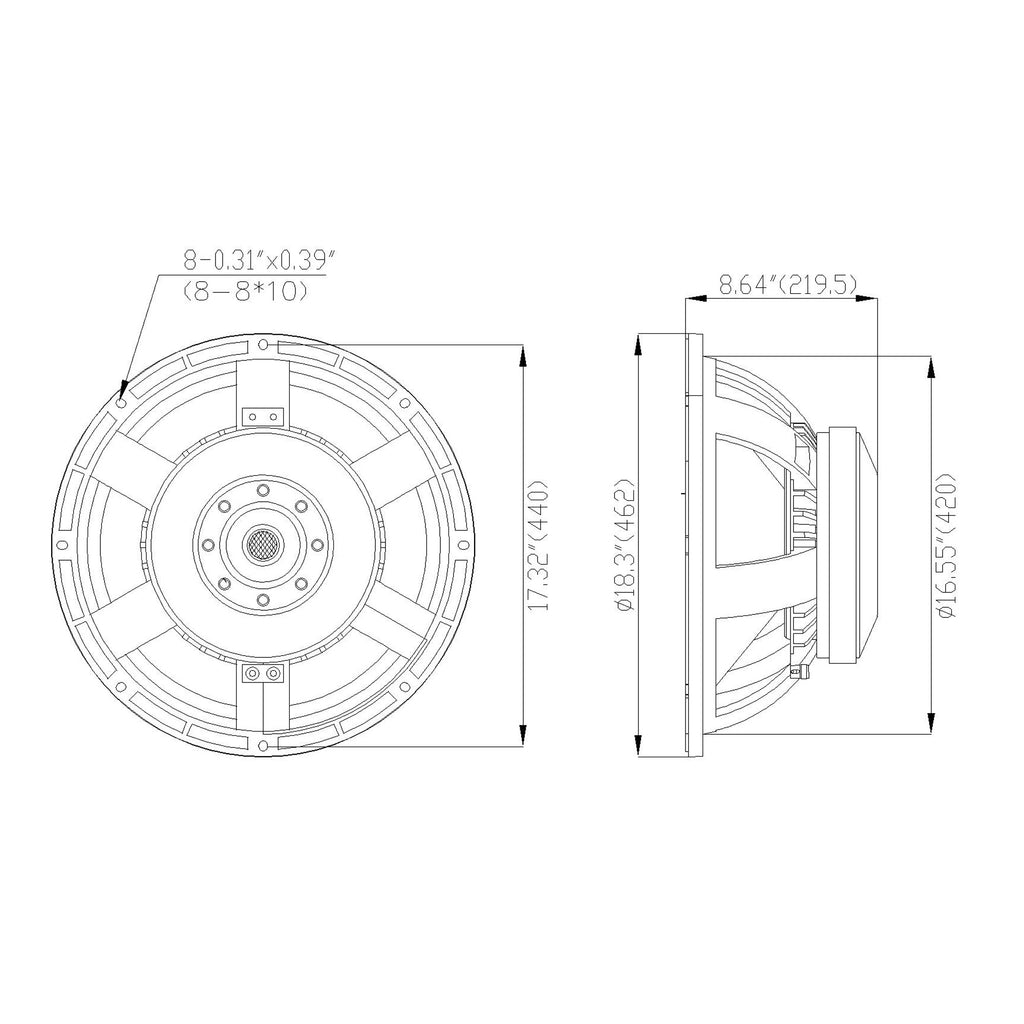 Sound Town STLF-18AS-R | REFURBISHED: 18" 750W Cast Aluminum Frame Woofer (Low Frequency Driver), Replacement for PA/DJ Subwoofer Cabinets - Size & Dimensions, Mounting Information, Recommended Enclosure Volume