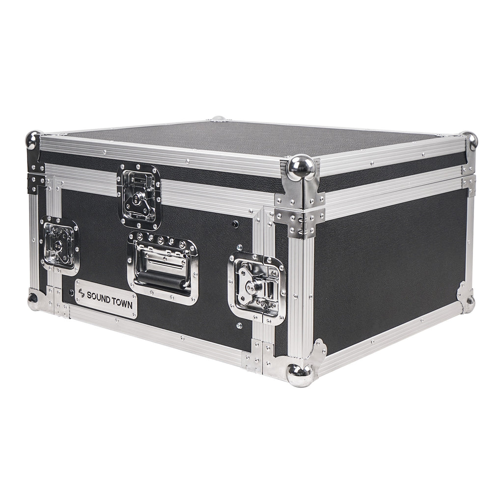 Sound Town STMR-4U-R | REFURBISHED: 4U (4 Space) PA/DJ Road/Rack ATA Case with 11U Slant Mixer Top, 20.2" Rackable Depth - Pro Tour Grade - Flight Cas